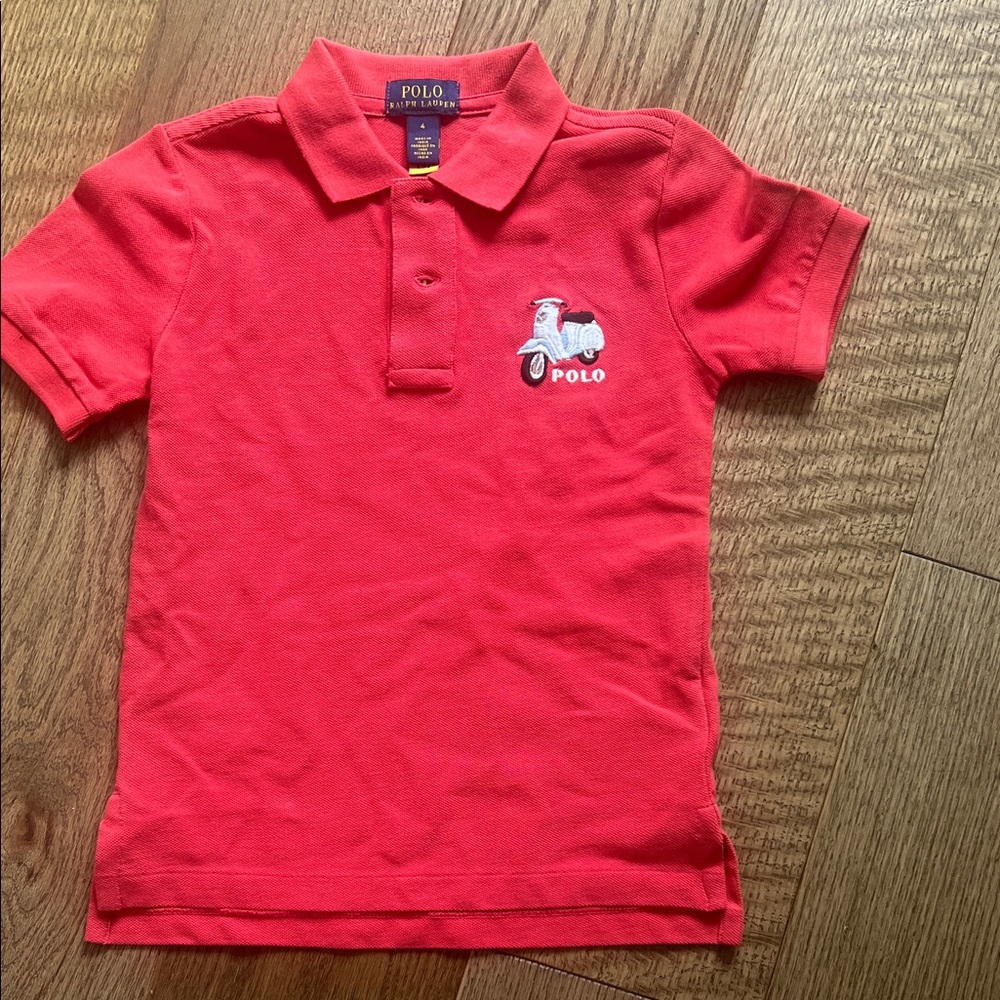 Polo by Ralph Lauren Kids Coral-Red Polo with Scooter Embroidery